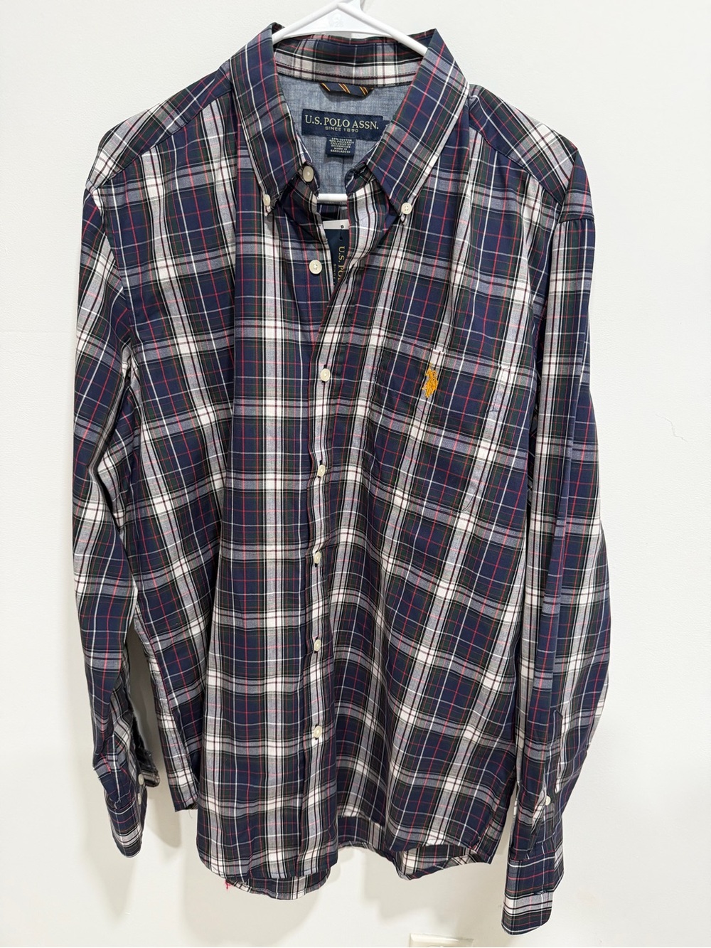 U.S. Polo Assn. Men's Navy, White & Red Plaid Button-Down Shirt